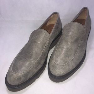 Aquatalia silver metallic suede loafers, sz 9M